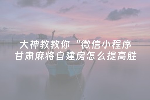 大神教教你“微信小程序甘肃麻将自建房怎么提高胜率”（发牌有什么规律吗)