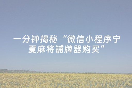 一分钟揭秘“微信小程序宁夏麻将铺牌器购买”（胜率到哪调)