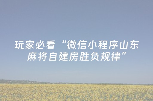 玩家必看“微信小程序山东麻将自建房胜负规律”（输赢规律)