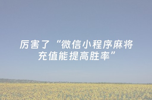厉害了“微信小程序麻将充值能提高胜率”（怎么让系统给你发好牌)
