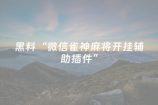黑料“微信雀神麻将开挂辅助插件”（技巧和打好牌方法)