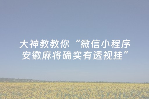 大神教教你“微信小程序安徽麻将确实有透视挂”（自建房怎么赢)