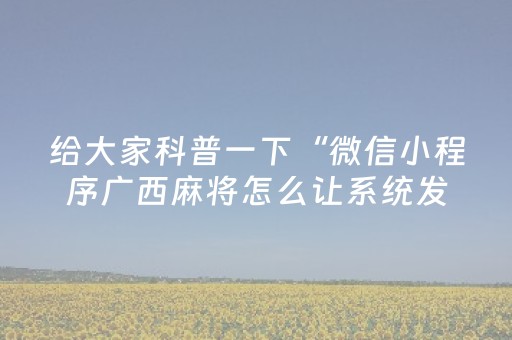 给大家科普一下“微信小程序广西麻将怎么让系统发好牌”（辅助软件)