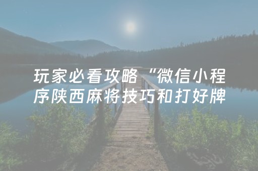 玩家必看攻略“微信小程序陕西麻将技巧和打好牌方法”（辅助器下载)
