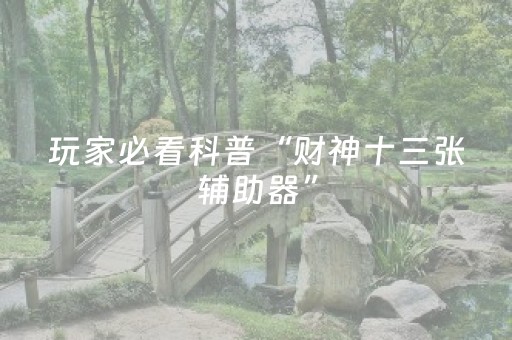 玩家必看科普“财神十三张辅助器”（怎么设置才能赢)