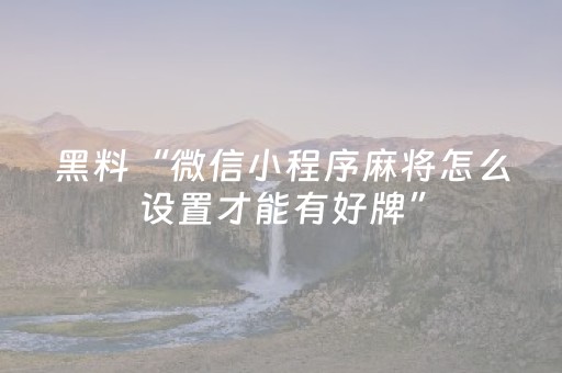 黑料“微信小程序麻将怎么设置才能有好牌”（开挂辅助器插件)