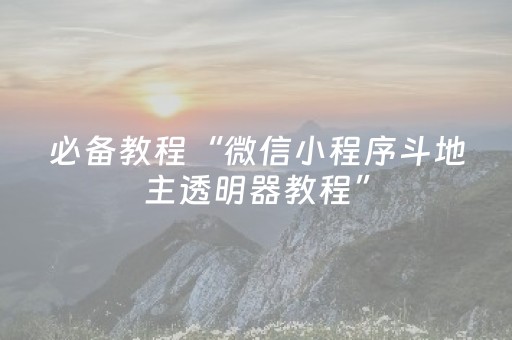 必备教程“微信小程序斗地主透明器教程”（胜率到哪调)