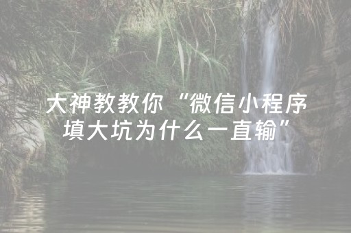 大神教教你“微信小程序填大坑为什么一直输”（赢的技巧规律)