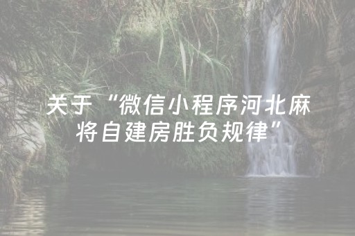 关于“微信小程序河北麻将自建房胜负规律”（助赢神器)