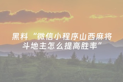 黑料“微信小程序山西麻将斗地主怎么提高胜率”（辅助器下载)