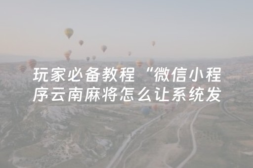 玩家必备教程“微信小程序云南麻将怎么让系统发好牌”（控牌神器)