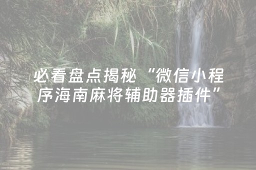 必看盘点揭秘“微信小程序海南麻将辅助器插件”（为什么有人一直赢)