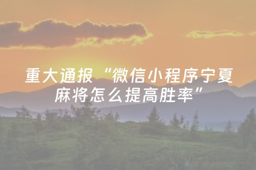 重大通报“微信小程序宁夏麻将怎么提高胜率”（怎么提高胜率)