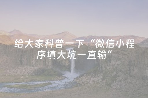 给大家科普一下“微信小程序填大坑一直输”（输赢规律)