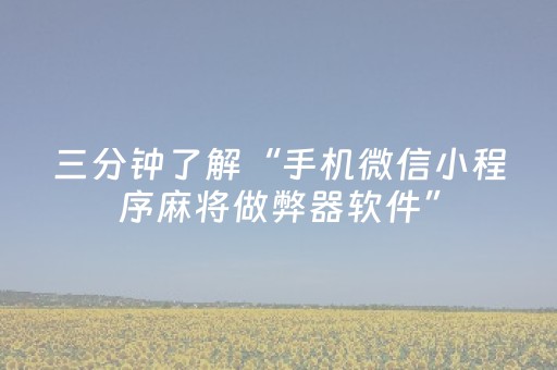 三分钟了解“手机微信小程序麻将做弊器软件”（开挂神器下载)