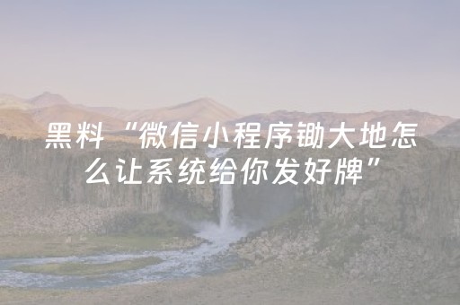 黑料“微信小程序锄大地怎么让系统给你发好牌”（攻略插件)
