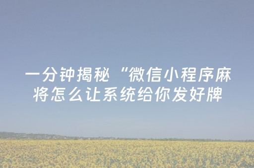 一分钟揭秘“微信小程序麻将怎么让系统给你发好牌”（辅助器通用版)