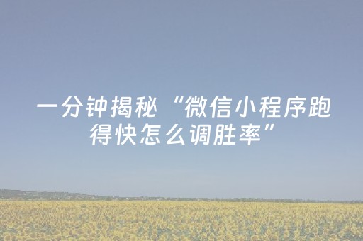 一分钟揭秘“微信小程序跑得快怎么调胜率”（有什么诀窍)