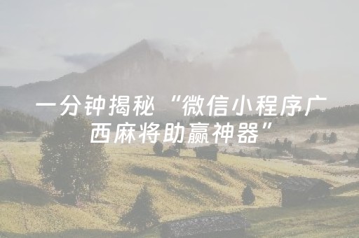 一分钟揭秘“微信小程序广西麻将助赢神器”（确实有插件吗)