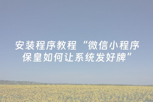 安装程序教程“微信小程序保皇如何让系统发好牌”（输赢跟id号有关系吗)