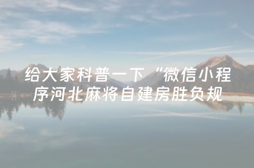 给大家科普一下“微信小程序河北麻将自建房胜负规律”（免费辅助)