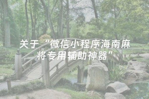 关于“微信小程序海南麻将专用辅助神器”（做弊器软件下载)