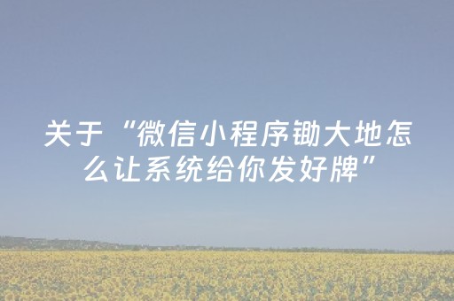 关于“微信小程序锄大地怎么让系统给你发好牌”（通用挂软件多少钱)