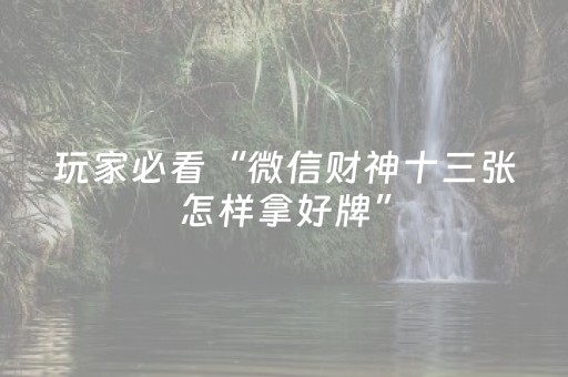 玩家必看“微信财神十三张怎样拿好牌”（自建房怎么拿好牌)