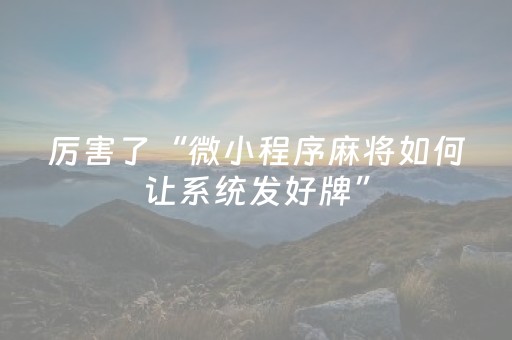 厉害了“微小程序麻将如何让系统发好牌”（骗局大揭秘)