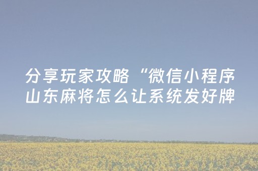 分享玩家攻略“微信小程序山东麻将怎么让系统发好牌”（攻略插件)