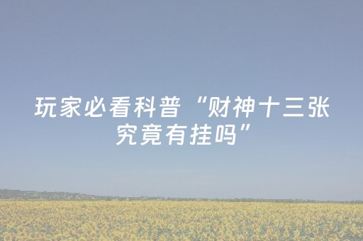 玩家必看科普“财神十三张究竟有挂吗”（辅助器插件)