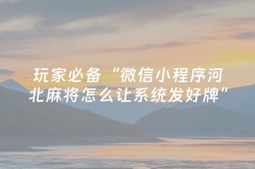 玩家必备“微信小程序河北麻将怎么让系统发好牌”（控牌器)