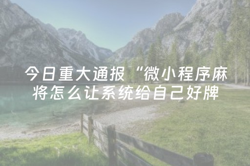 今日重大通报“微小程序麻将怎么让系统给自己好牌”（怎么增加胜率)