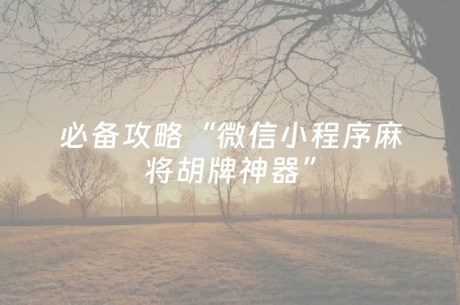 必备攻略“微信小程序麻将胡牌神器”（免费专用神器)