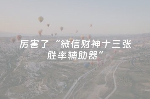 厉害了“微信财神十三张胜率辅助器”（免费专用神器)