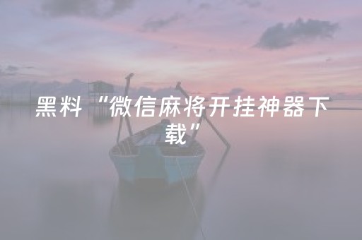 黑料“微信麻将开挂神器下载”（专用神器下载)