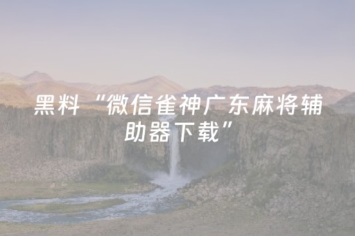 黑料“微信雀神广东麻将辅助器下载”（怎么控制输赢)