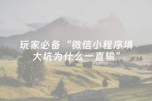 玩家必备“微信小程序填大坑为什么一直输”（如何提高胜率)