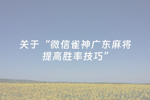 关于“微信雀神广东麻将提高胜率技巧”（提高胜率技巧)