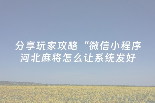 分享玩家攻略“微信小程序河北麻将怎么让系统发好牌”（为什么有人一直赢)