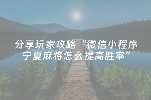 分享玩家攻略“微信小程序宁夏麻将怎么提高胜率”（辅助挂发牌规律)