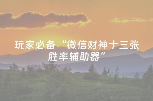 玩家必备“微信财神十三张胜率辅助器”（确实有插件吗)