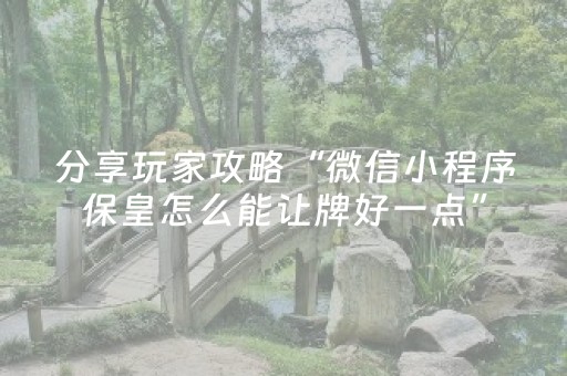 分享玩家攻略“微信小程序保皇怎么能让牌好一点”（攻略插件)