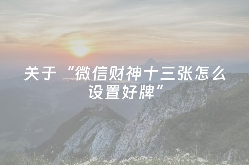 关于“微信财神十三张怎么设置好牌”（免费专用神器)