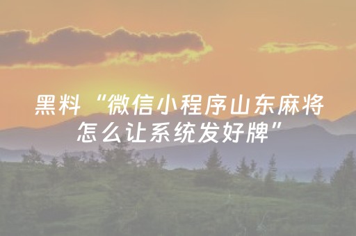 黑料“微信小程序山东麻将怎么让系统发好牌”（技巧和打好牌方法)