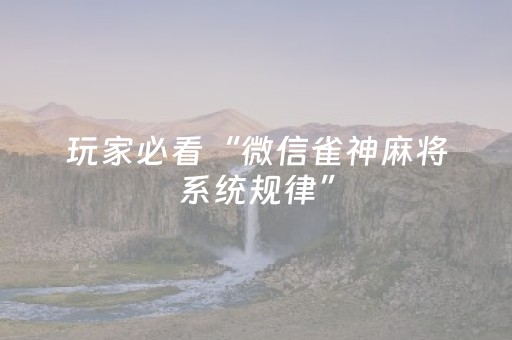 玩家必看“微信雀神麻将系统规律”（专用神器下载)