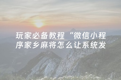 玩家必备教程“微信小程序家乡麻将怎么让系统发好牌”（神器通用版)