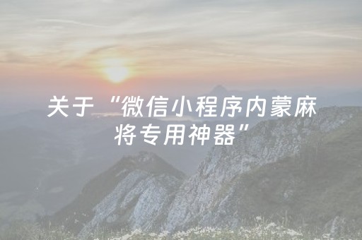 关于“微信小程序内蒙麻将专用神器”（软挂神器)