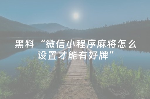 黑料“微信小程序麻将怎么设置才能有好牌”（开挂辅助器插件)