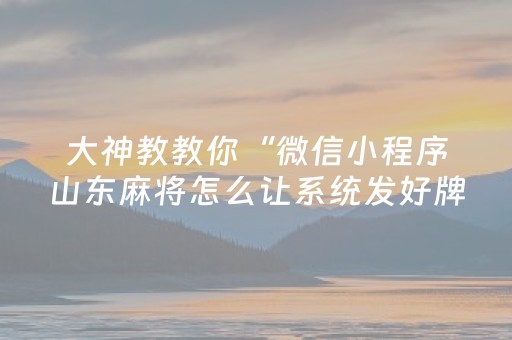大神教教你“微信小程序山东麻将怎么让系统发好牌”（必赢神器)